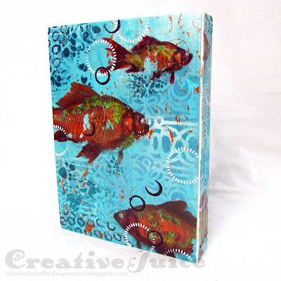 Lisa Hoel for Eileen Hull - Something's Fishy! mixed media cover made using her new Full Size Journal die  #tcwstencillove #creativejuicefreshsqueezed #eileenhull #eileenhulldesigns #eileenhullsizzix #ehinspirationteam #eheducators #Sizzix #mymakingstory #diecutting