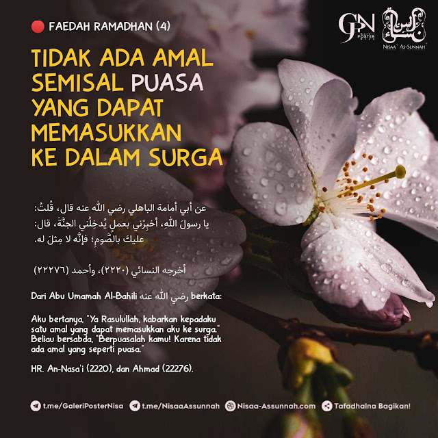 FAEDAH RAMADHAN (4) 🌼 TIDAK ADA AMAL SEMISAL PUASA YANG DAPAT MEMASUKKAN KE DALAM SURGA