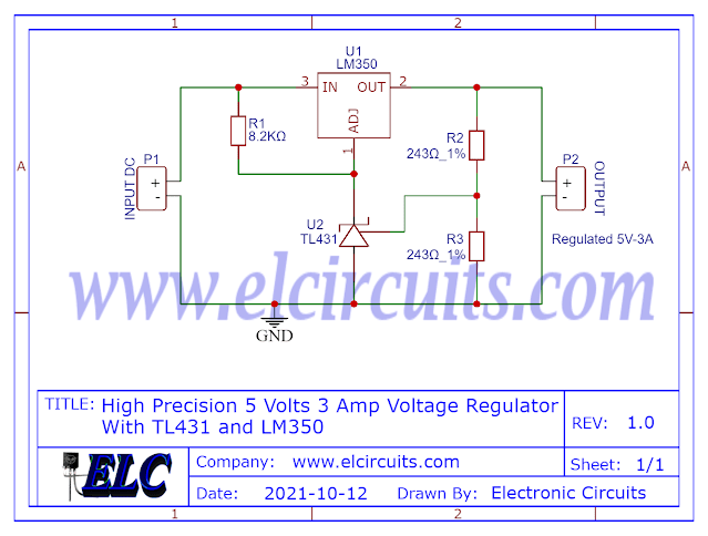 High Precision 5 Volts 3 Amp Voltage Regulator Circuit using TL431 + PCB