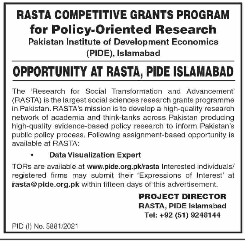 Job Opportunity at RASTA PIDE Islamabad