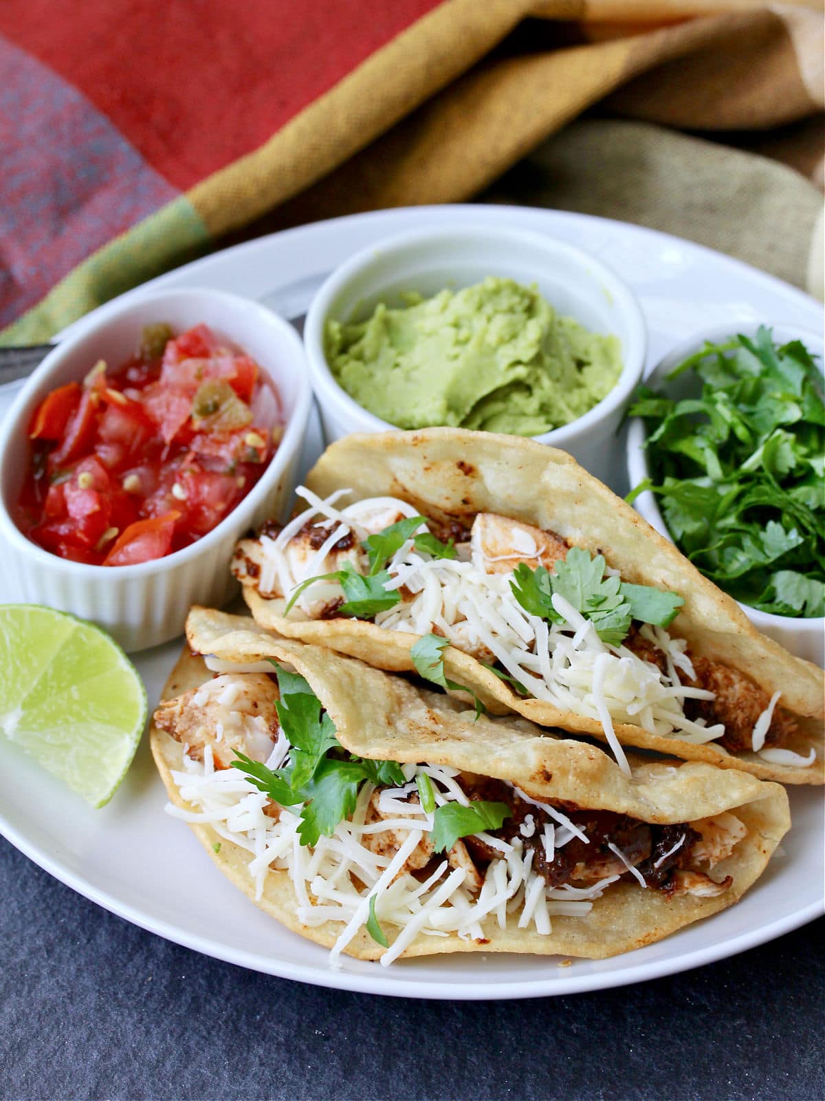 Sous vide Ancho Chili Chicken Tacos.