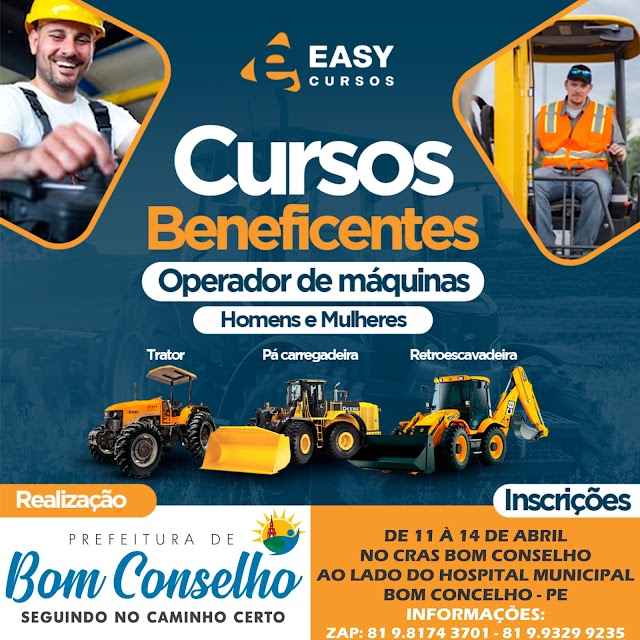 Easy Cursos Beneficentes Operador de Máquinas Para Homens e Mulheres