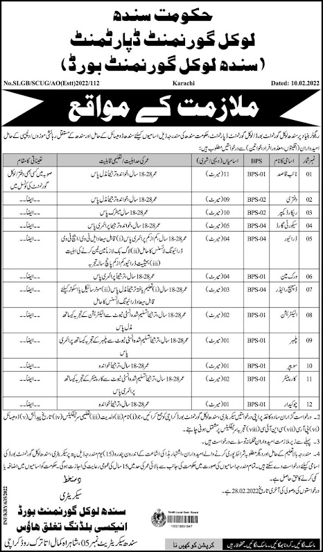 Sindh Local Government Board SLGB Jobs 2022