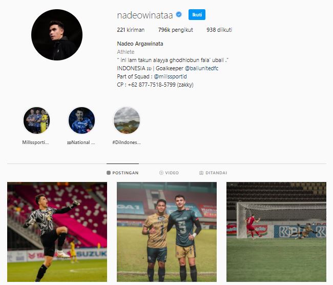 Instagram @nadeowinataa - Kiper Timnas Indonesia