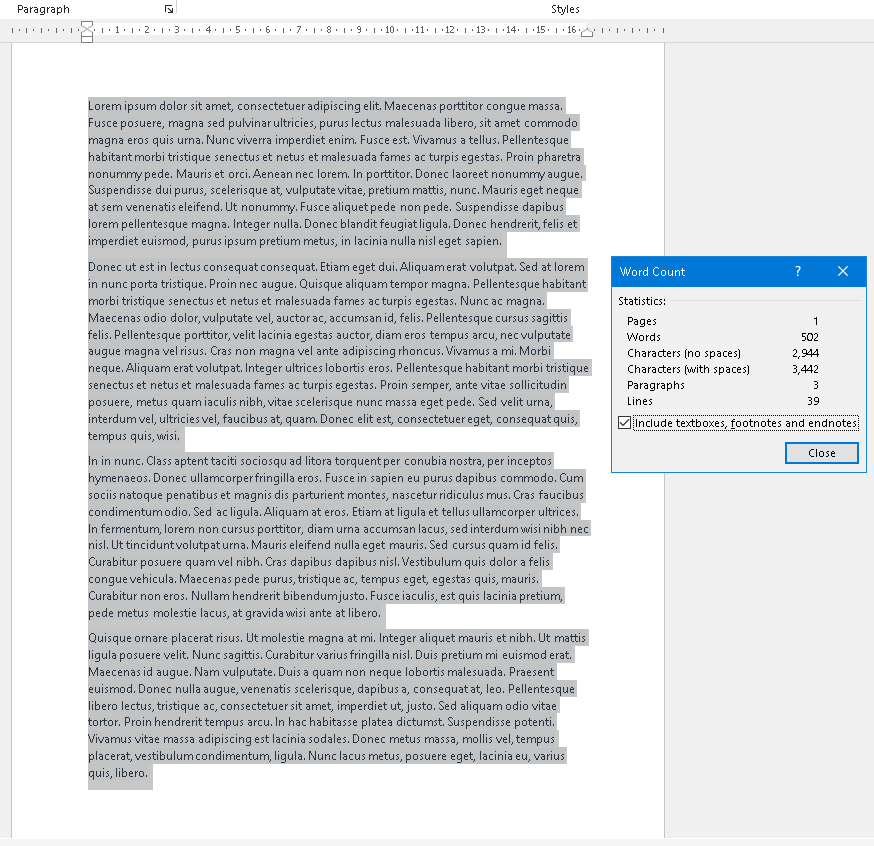 bayangan 500 kata di Microsoft Word