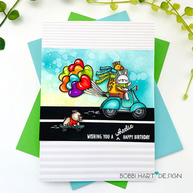 Sunny Studio Stamps: Critters On The Go Card by Bobbi Hart (featuring Heart Bouquet)