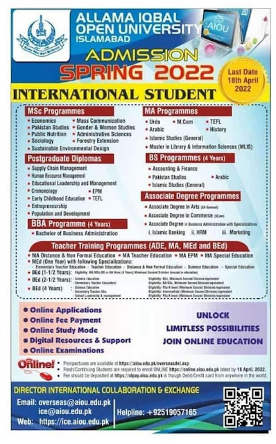 AIOU-overseas students-admission-Spring-2022
