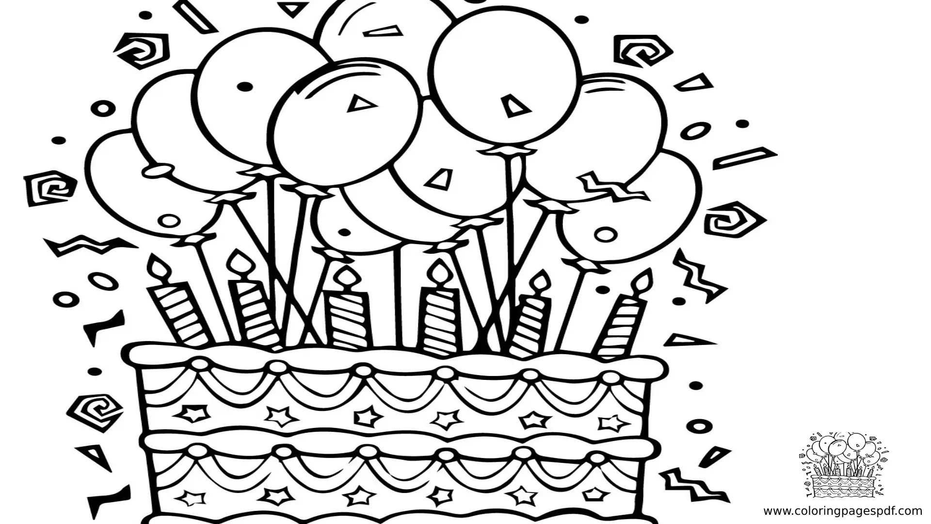 Coloring Pages Of A Birthday Cake With Balloons