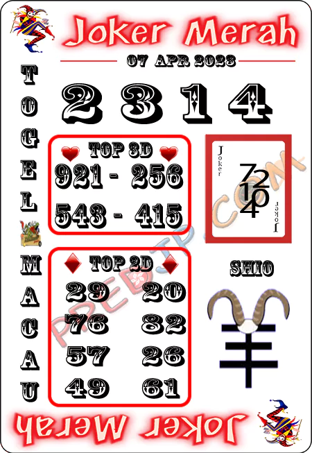 Prediksi Paito Toto Macau Joker Merah Jumat 07 April 2023