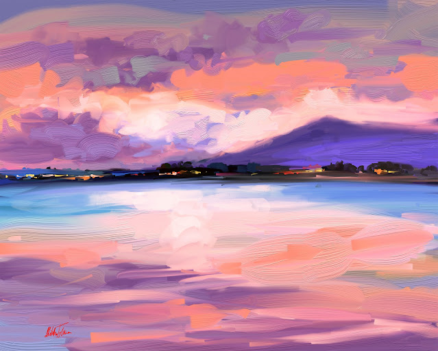 It is getting dark  digital oil painting seascape by Mikko Tyllinen