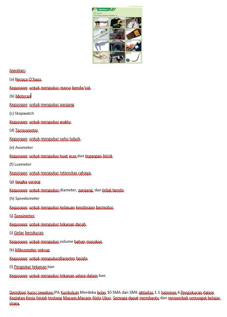 Kunci Jawaban IPA Kelas 10 Aktivitas 1.1 Bab 1 Pengukuran dalam Kegiatan Kerja Ilmiah, Kurikulum Merdeka
