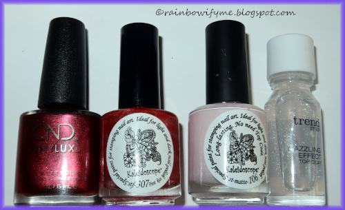 CND Vinylux: Crimson Sash, El Corazón: First Kiss & st-matte-106, Trend It Up: Dazzling Effect Top Coat