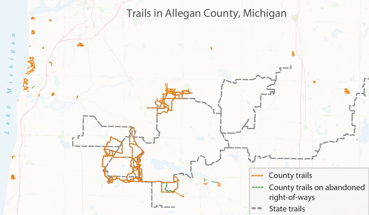 Map depicting trails in Allegan County, Michigan