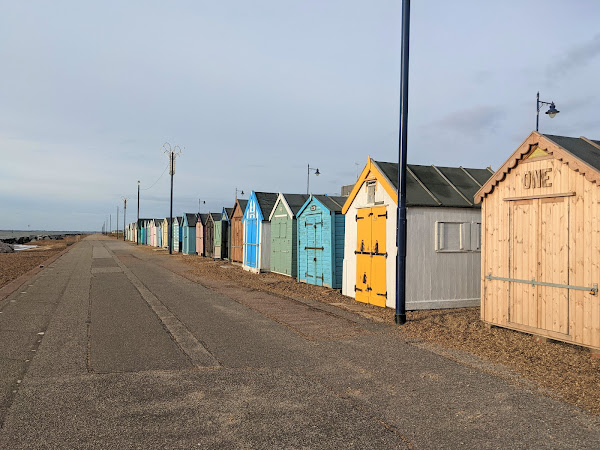 Beach huts beyond the turnaround point on the southern leg