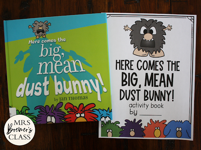 Here Comes the Big Mean Dust Bunny book activities unit with Common Core literacy activities and craftivity for Kindergarten and First Grade