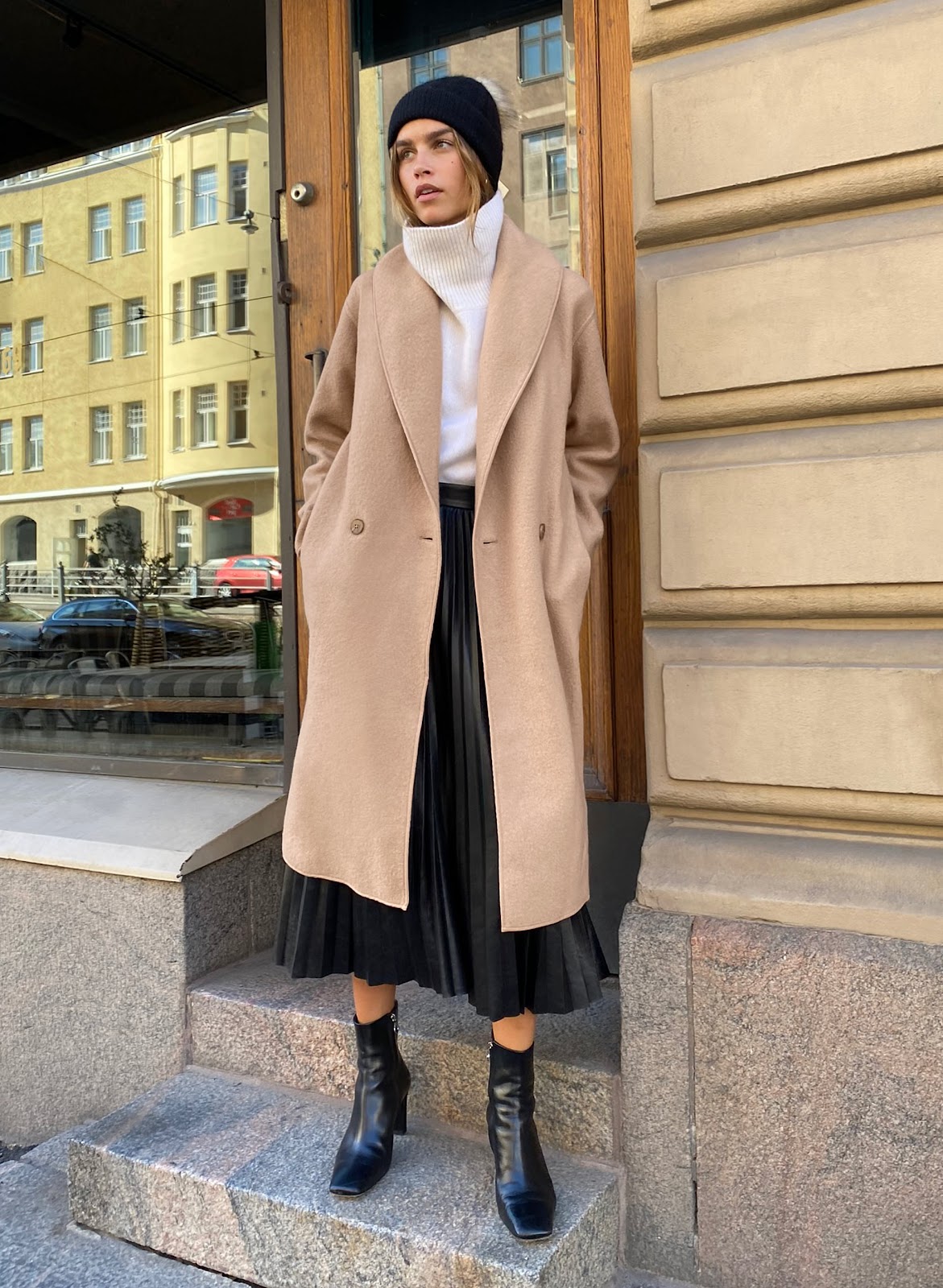 Here's a Stylish Way to Wear a Black Midi Skirt for Winter