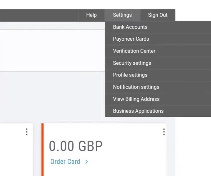 Payoneer Cards option