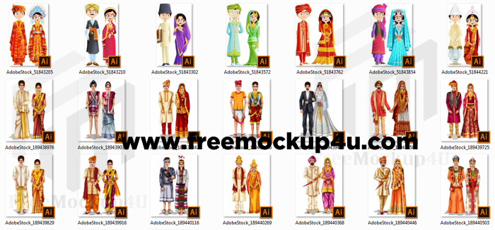 30 Wedding Couple In Different Traditional Costume of India Vector Mega Bungle Pack