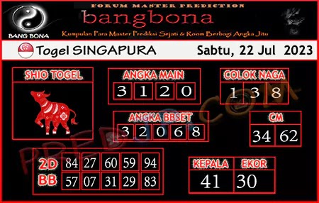 Prediksi Bang Bona SGP Sabtu 22 Juli 2023