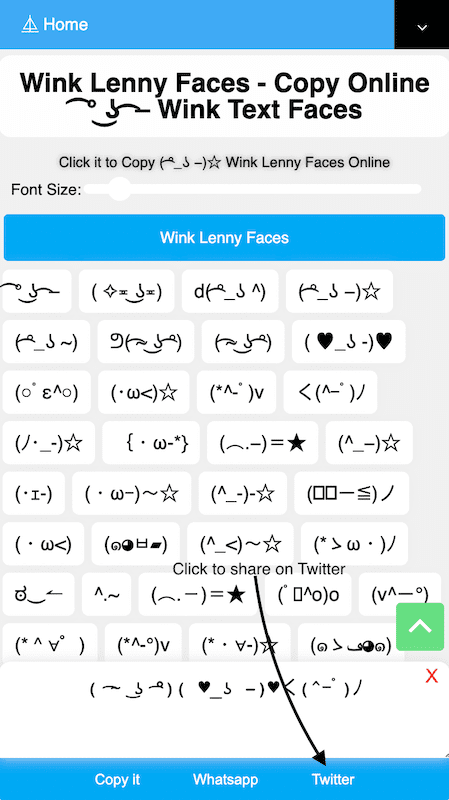 How to Share ( ͡♥_ʖ -)☆ Wink Lenny Faces On Twitter?