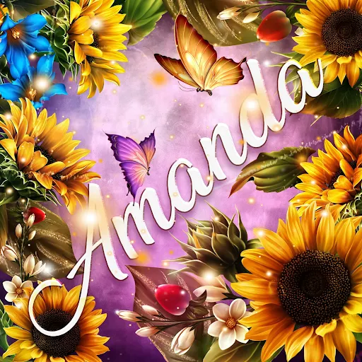 imágen con el nombre amparo con fondo de girasoles y mariposas para descargar gratis