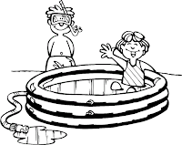 Kids in inflatable swimming pool coloring page