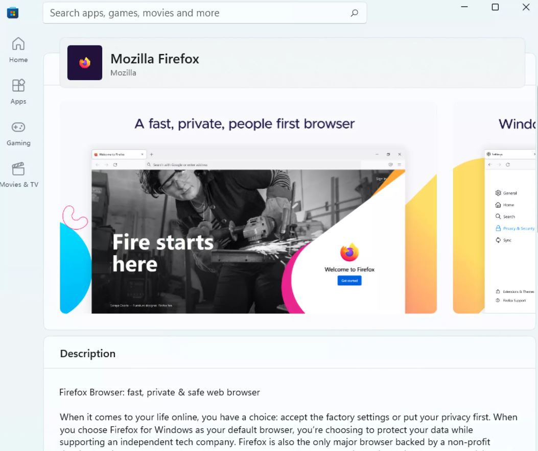 Mozilla, kullanıcılara Firefox'u Windows Store üzerinden tek tıklamayla yükleme seçeneği sunuyor.