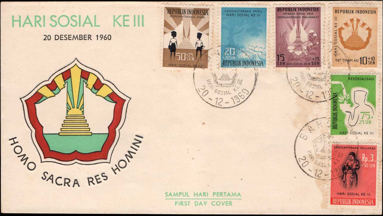 Indonesian First Day Cover SHP-26 The 3rd Socialist Day 3 rupiah 170 sen + 145 sen 1960