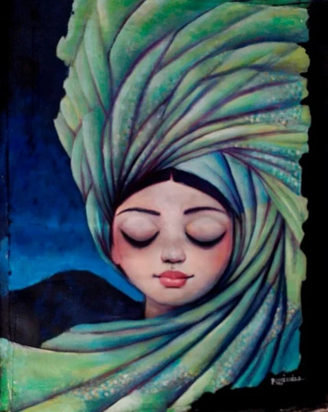 Ternura con el manto verde, pintura de Pedro Pablo Mendez