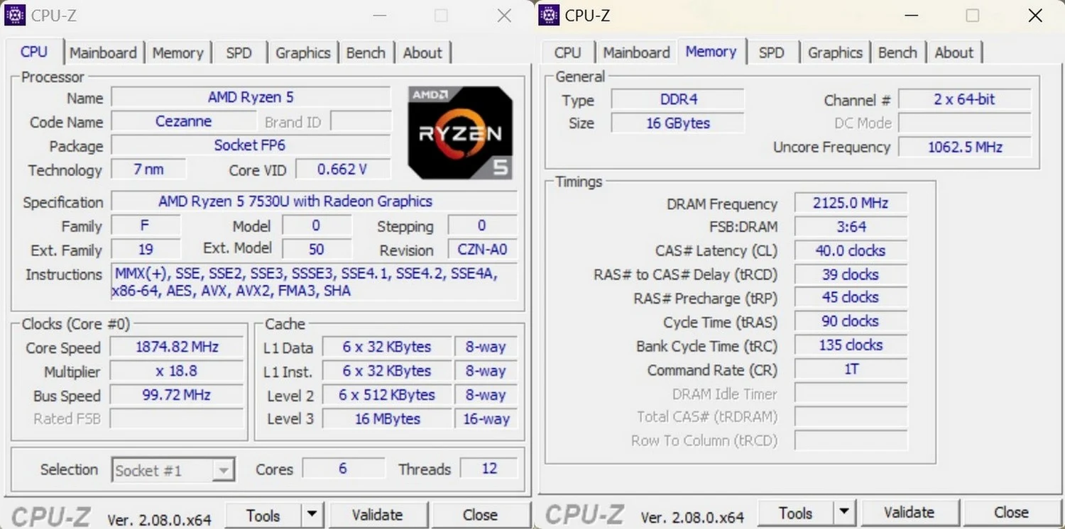Benchmark AMD Ryzen 5 7530U