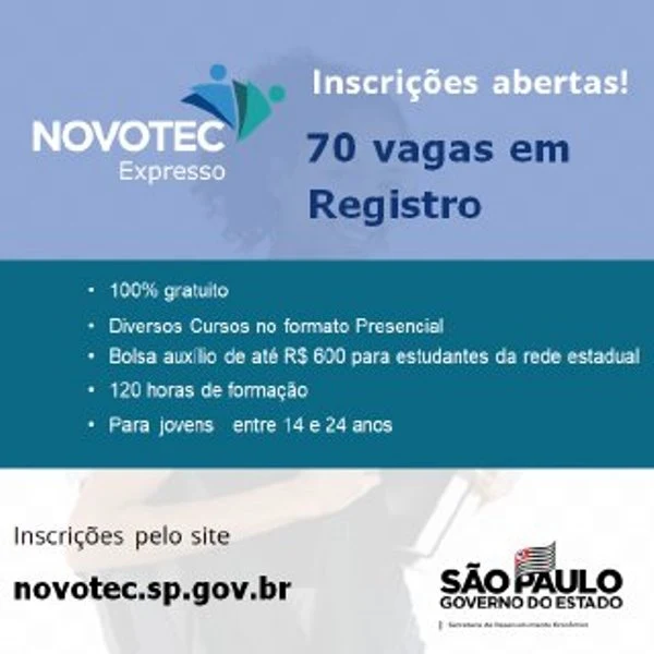 Novotec oferece cursos gratuitos de formação profissional a jovens do Vale do Ribeira