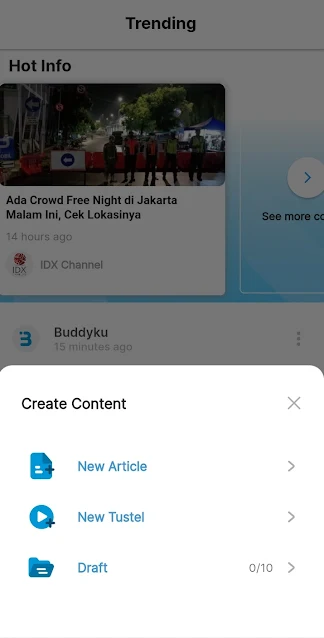 Halaman Create Content di Aplikasi BuddyKu