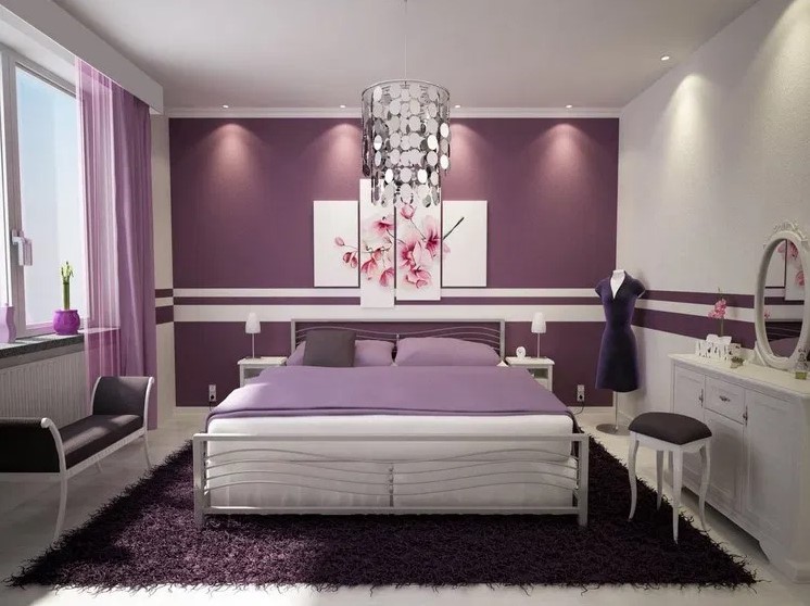 purple two colour combination for bedroom walls