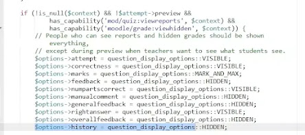 Disable Response History in Moodle Quiz