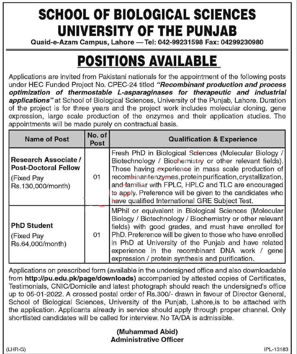 University of Punjab PU Lahore Jobs 2022