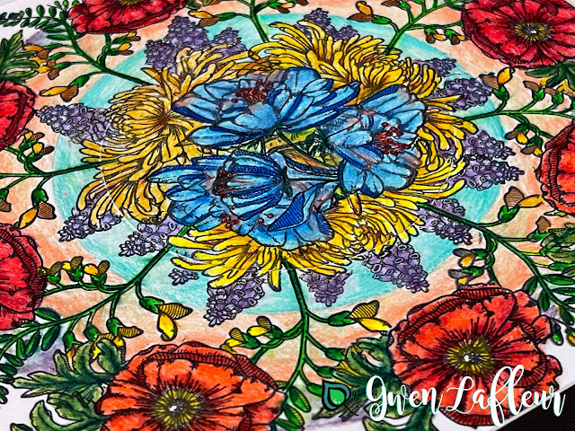 Watercolor Blooms Stamped Flower Mandala Closeup - EGL27 - Gwen Lafleur