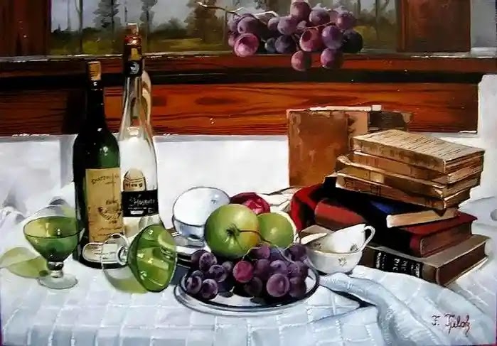 still life,oil painting,Hungarian Artist,Artist Ferenc Tulok