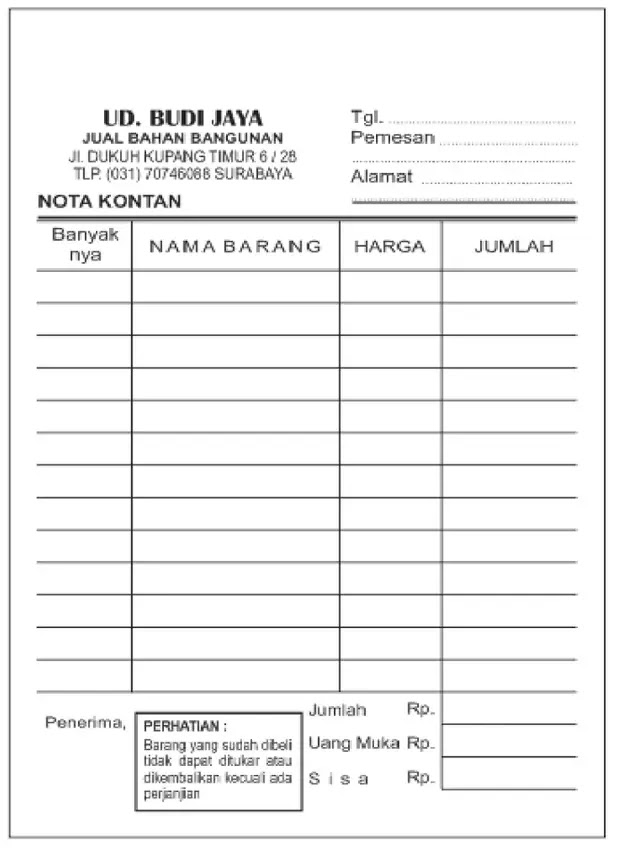 contoh nota bangunan