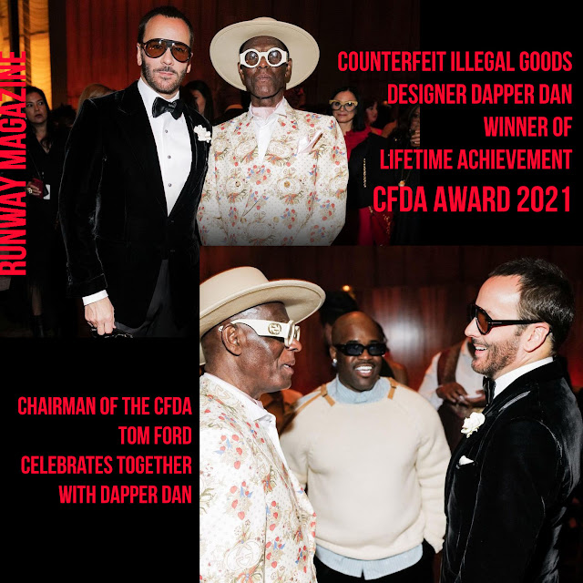 Chairman of CFDA Tom Ford celebrates Counterfeit Illegal goods designer Dapper Dapper Dan CFDA Award 2021