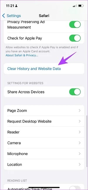 مسح بيانات وتاريخ iPhone Safari