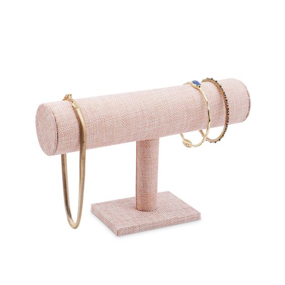 #ZZ-219PKLN Pink Linen Wood Jewelry Bracelet Display Holder