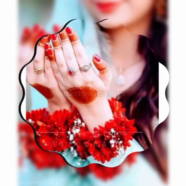 Photo of a beautiful girl with (Gujra - flowe Ring) and henna in her hands