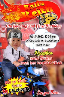 Motorcycle Invitation for Christening and First Birthday