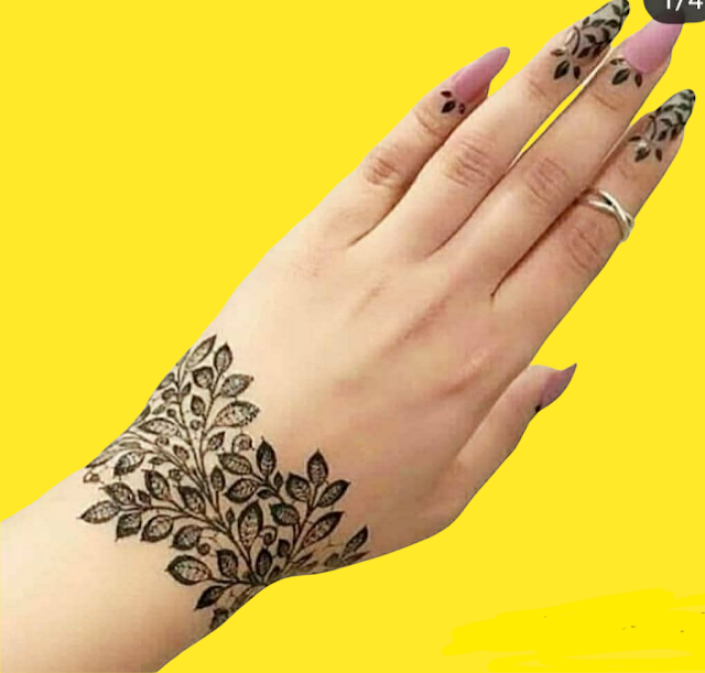 Simple mehndi leaf wrist design