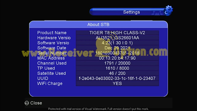 TIGER T8 HIGH CLASS V2 HD RECEIVER NEW SOFTWARE V4.23 03 JANUARY 2022
