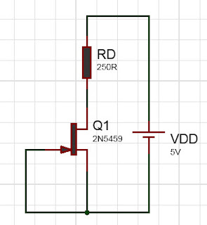 circuit diagram of gate shorted JFET with drain resistor