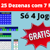 Econômica 4 Jogos Planilha Lotofácil 25 Dezenas 7 Fixas Grátis