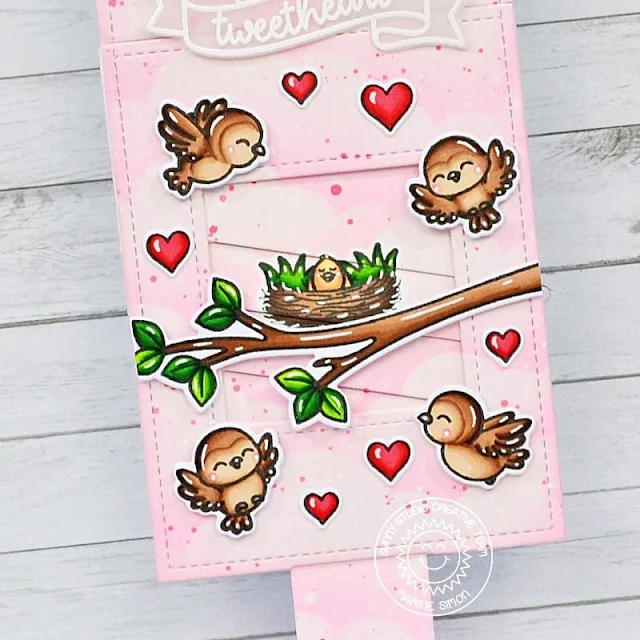 Sunny Studio Stamps: Little Birdie Birds with Tree Branch Interactive Picture Changer Hello Card by Marine Simon