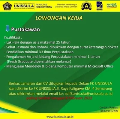 lowongan pekerjaan pustakawan Unissula Semarang