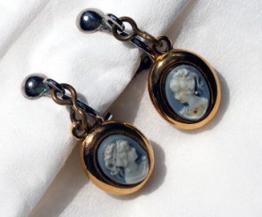 Dropper long cameo earrings pierced ears